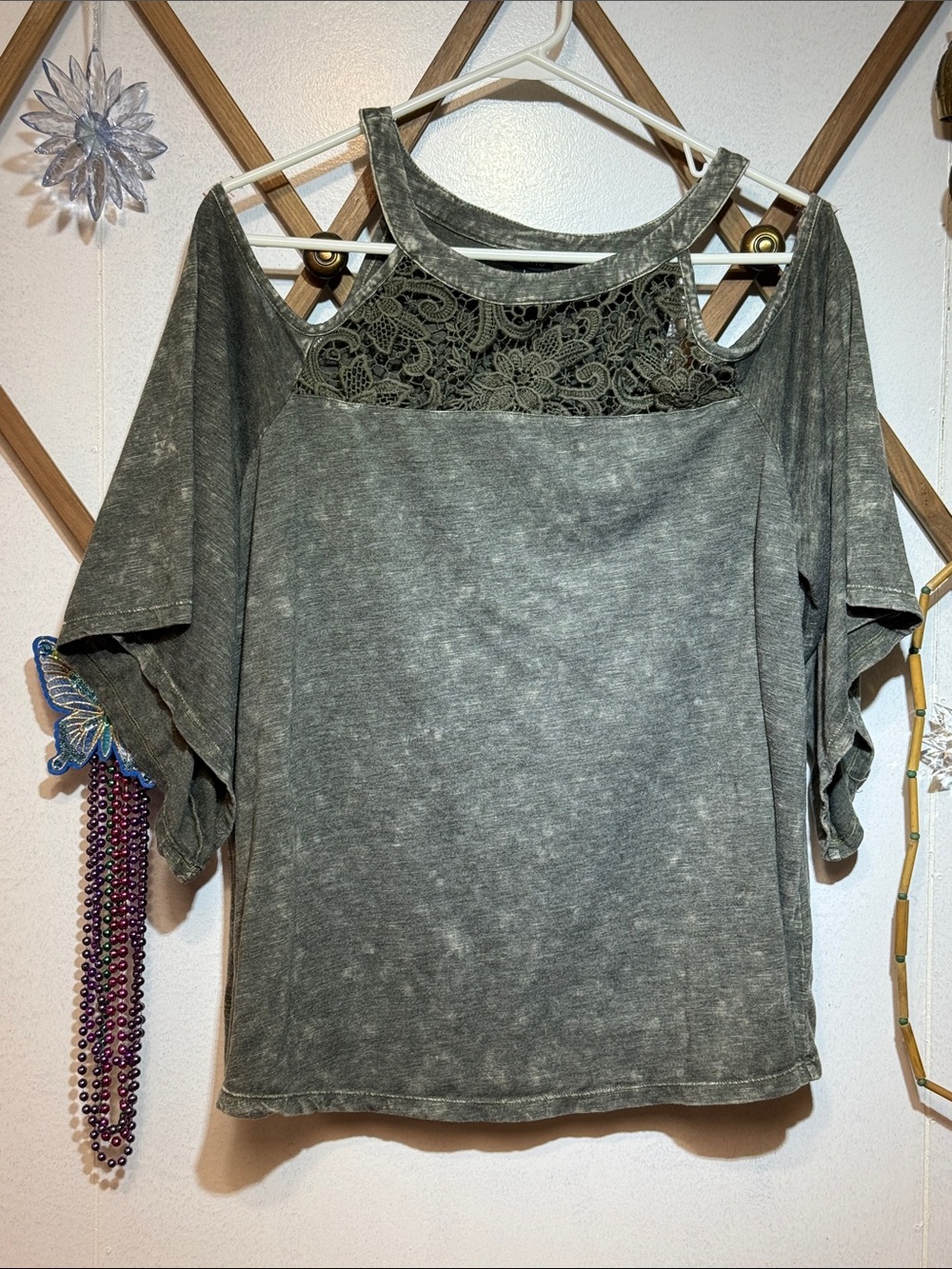 torrid Olive Green Lace Yoke Cold-Shoulder Top
